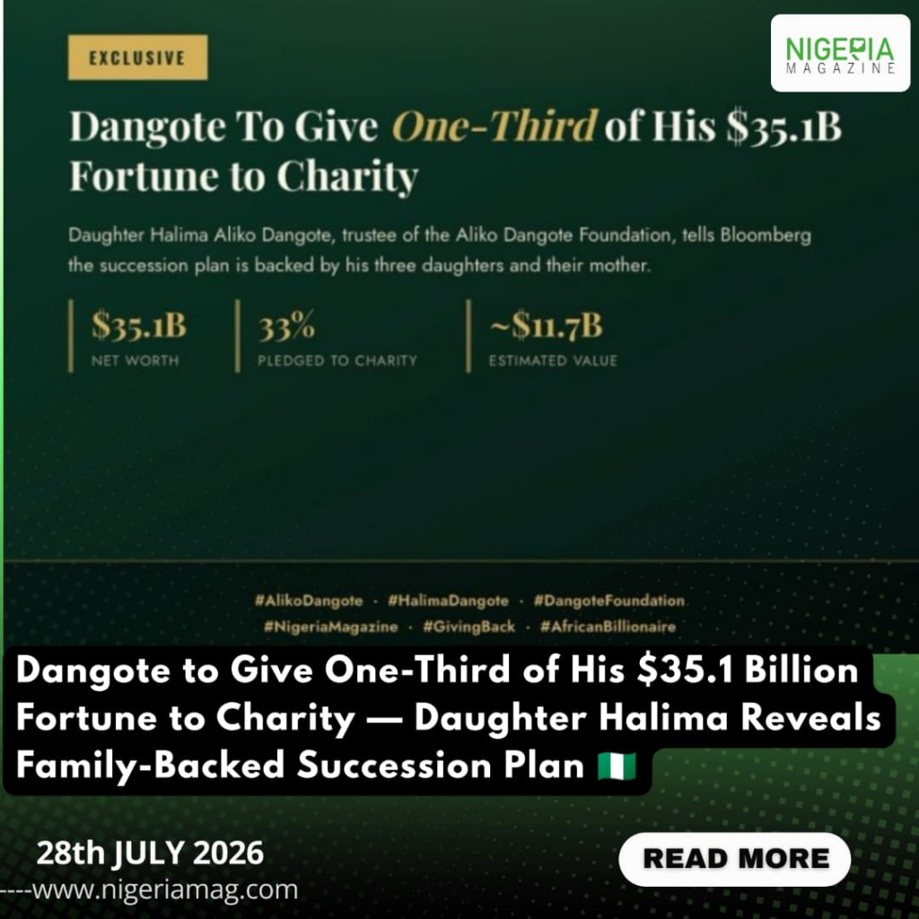 Dangote to Give One-Third of His $35.1 Billion Fortune to Charity — Daughter Halima Reveals Family-Backed Succession Plan